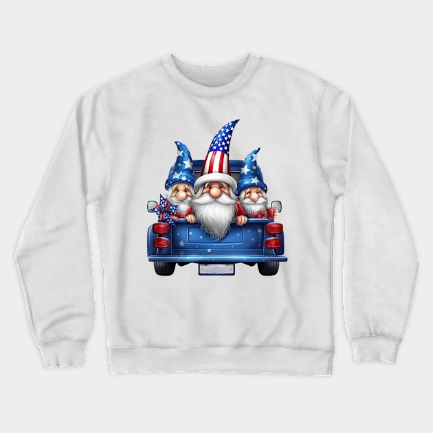 4th of July Gnomes on Truck Crewneck Sweatshirt by Chromatic Fusion Studio